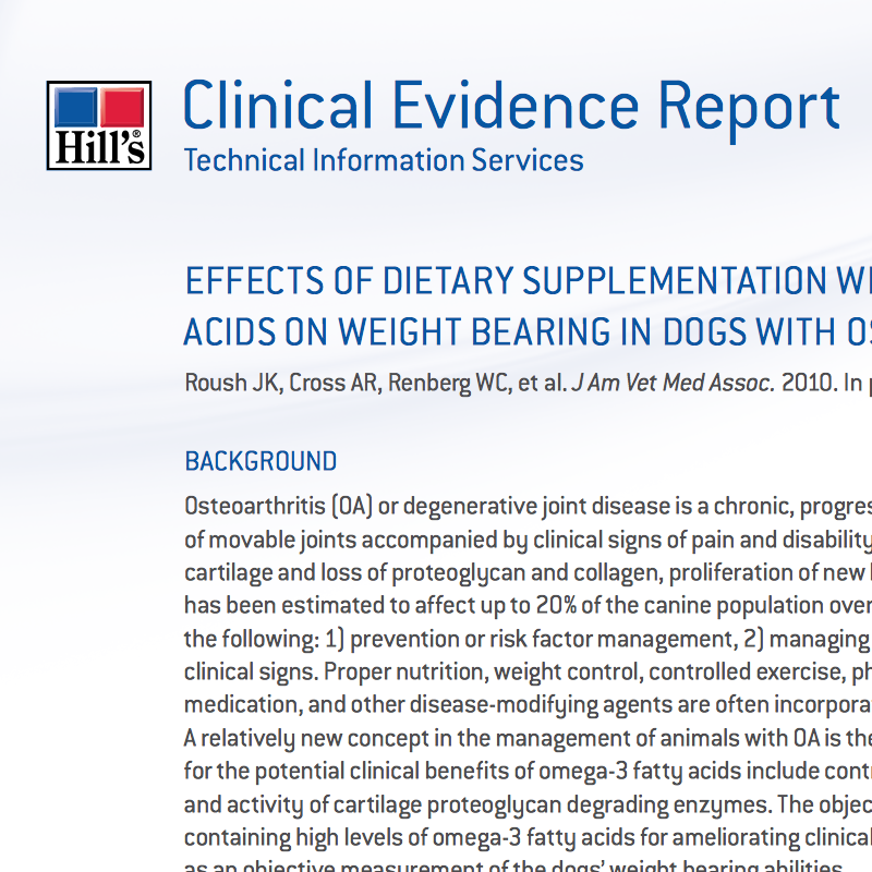 Study 2: J Am Vet Med Assoc. Vol 236, No. 1, January 1, 2010; 67-73.