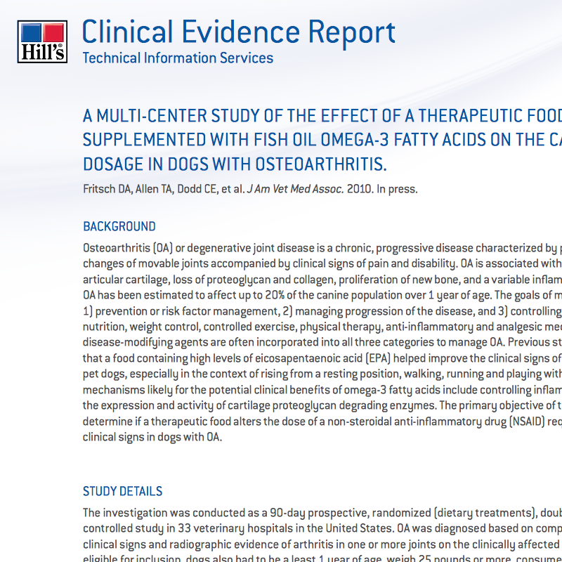 Study 3: J. Amer. Vet. Med. Assoc. Vol 236, No. 1, January 1, 2010; 59-66